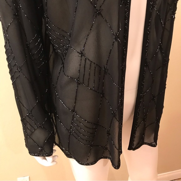 RM Richards Sheer Black Beaded Open Front Jacket NEW Size 18 2X Elegant Glamour - Picture 6 of 13